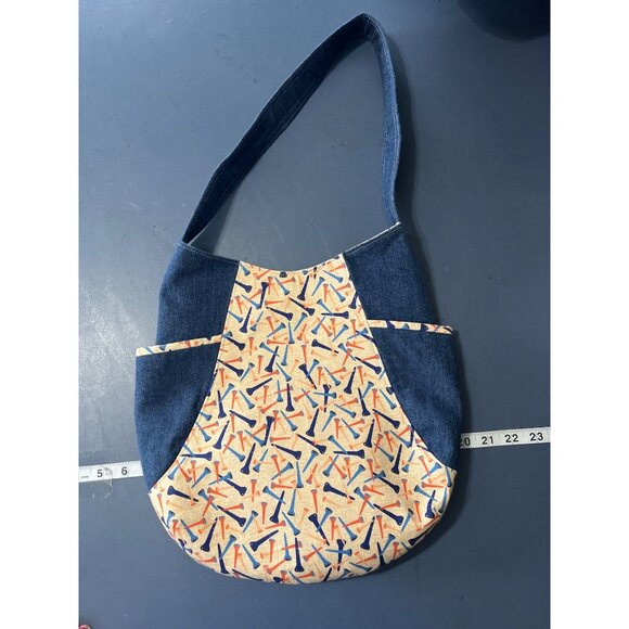 (2) Golf Denim & Canvas Tote Bags With Colorful Pattern - Picture 5 of 12
